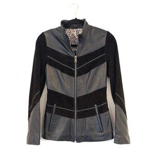 Actors Size 38 Genuine Leather Suede Striped Full Zip Jacket Back Zip Detail